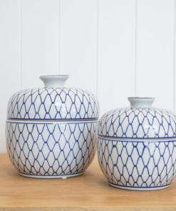 Diamond Blue And White Lidded Pot- 2 Sizes