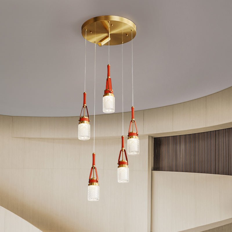 Creative red leather chandelier - Image 4