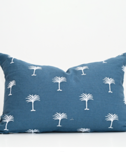 Palm Tree Navy Linen Lumbar Cushion
