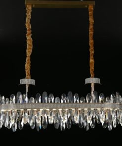 Long Crystal Rectangle Golden Lamp Body Modern Chandelier