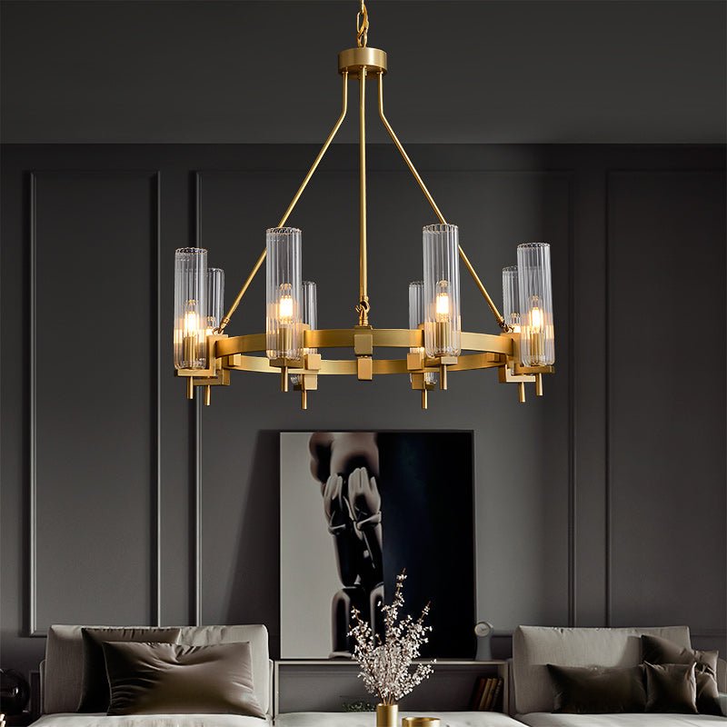 Modern Geometrical Clear Glass Brass Chandelier - Image 3