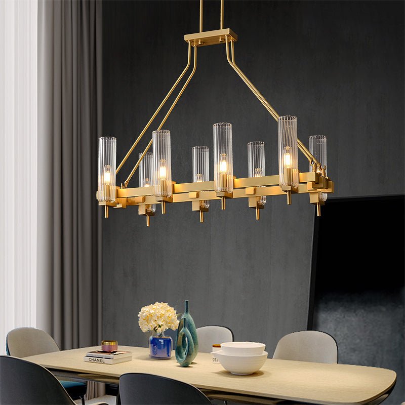 Modern Geometrical Clear Glass Brass Chandelier - Image 3