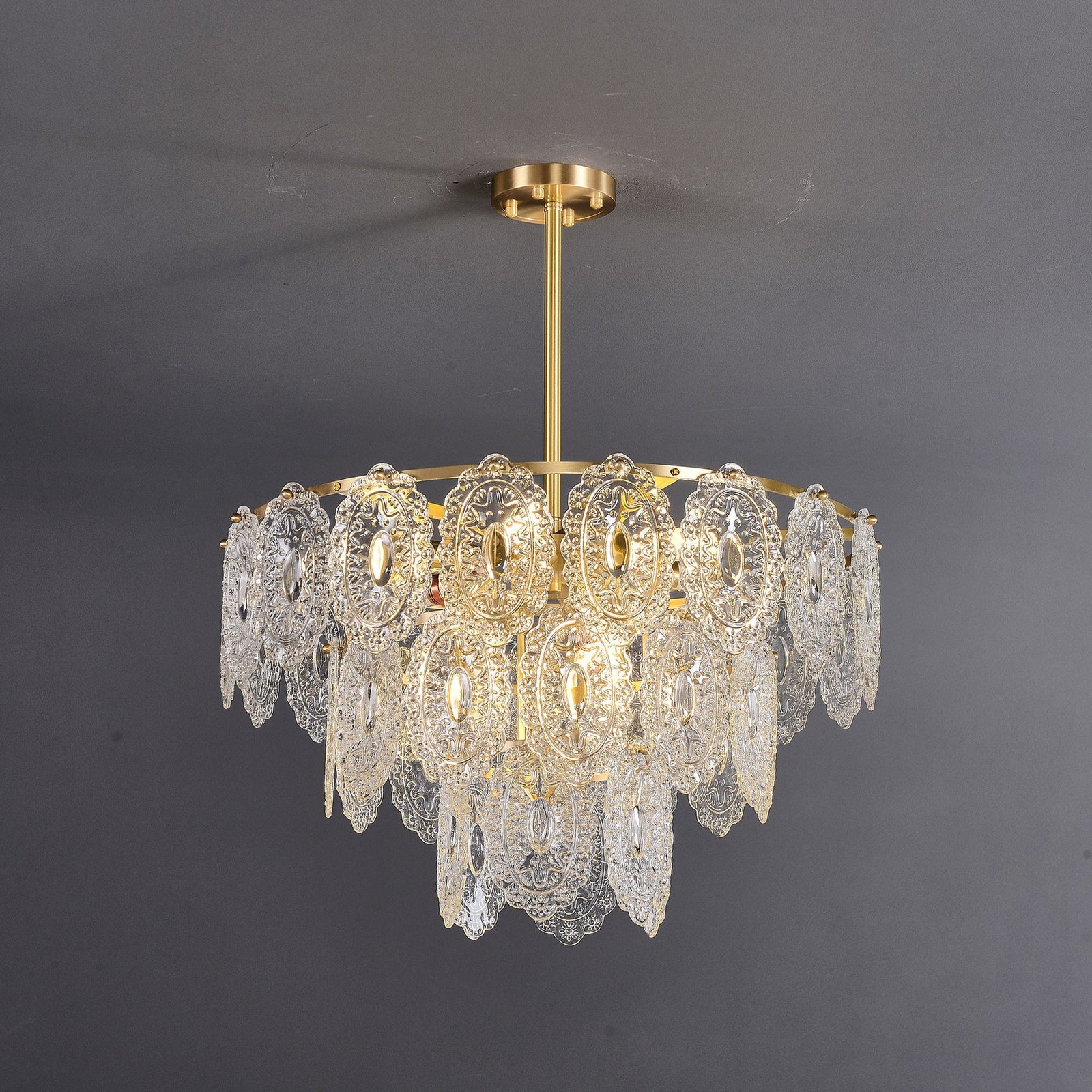 Clear Glass Rod Brass Chandelier - Image 2