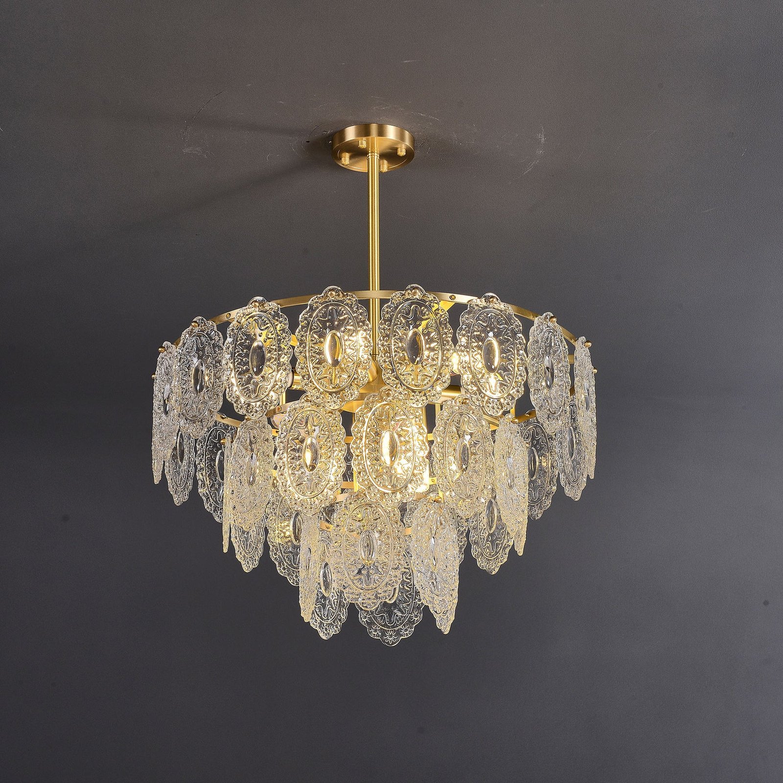 Clear Glass Rod Brass Chandelier - Image 4