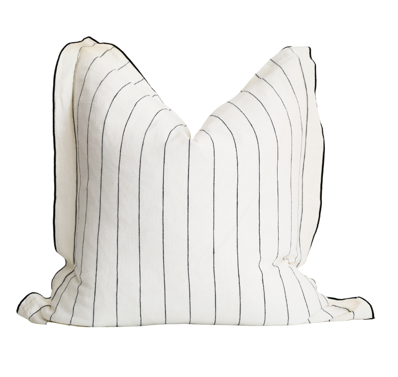 Tamarama White & Blue Stripe Square Linen Cushion Cover Only - Image 7