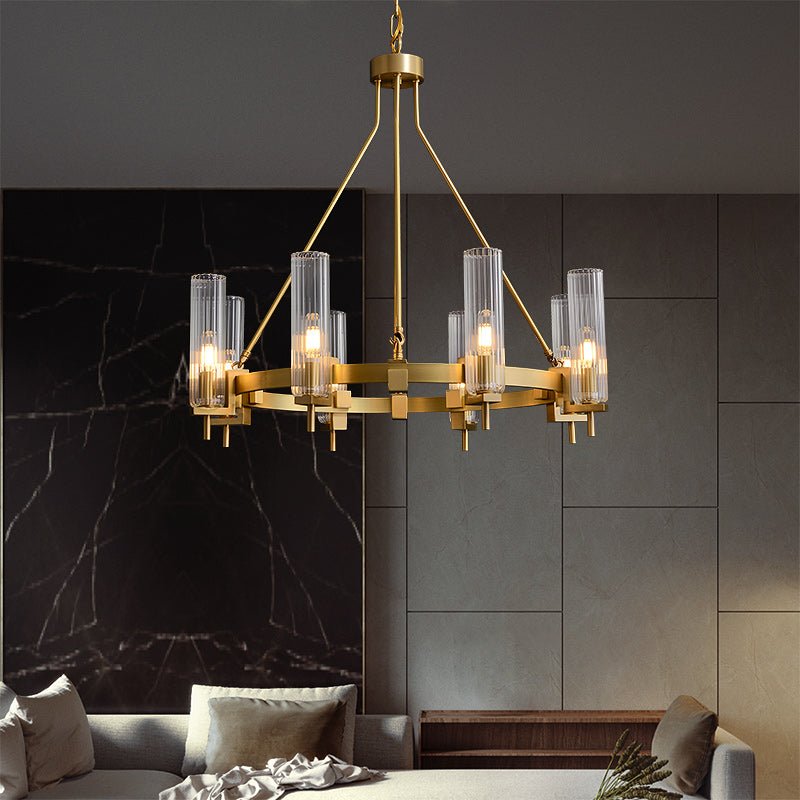 Modern Geometrical Clear Glass Brass Chandelier - Image 4