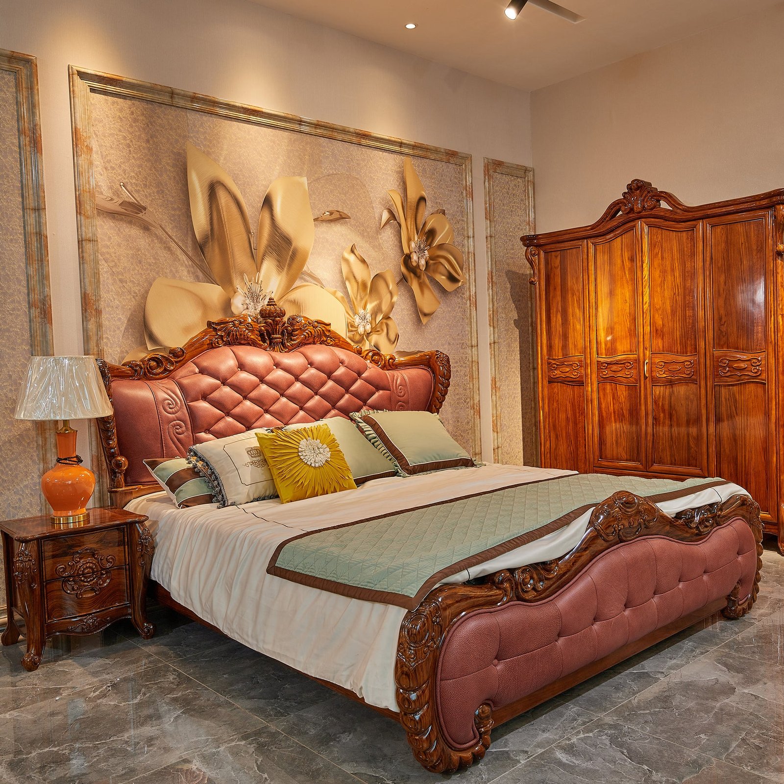Luxury ebony wood leather bed - Image 3