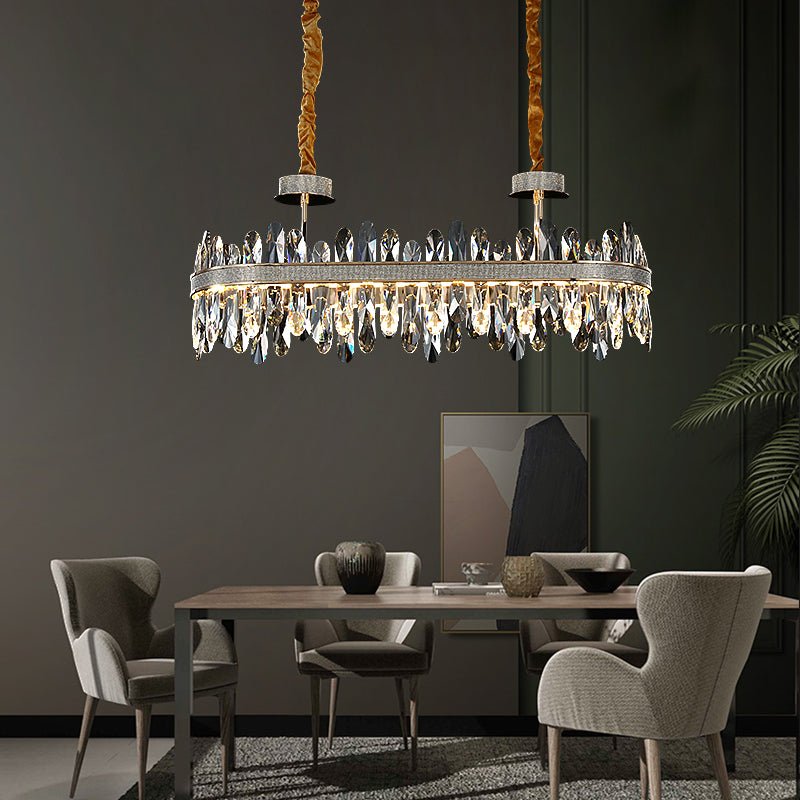 Long Crystal Rectangle Golden Lamp Body Modern Chandelier - Image 3