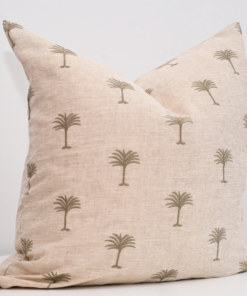 Alternative view of Palm Tree Oatmeal Linen Square Cushion