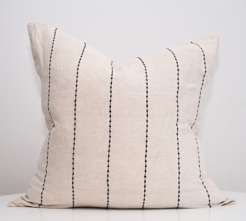 Conner Oatmeal Square Linen Blue Stripe Cushion