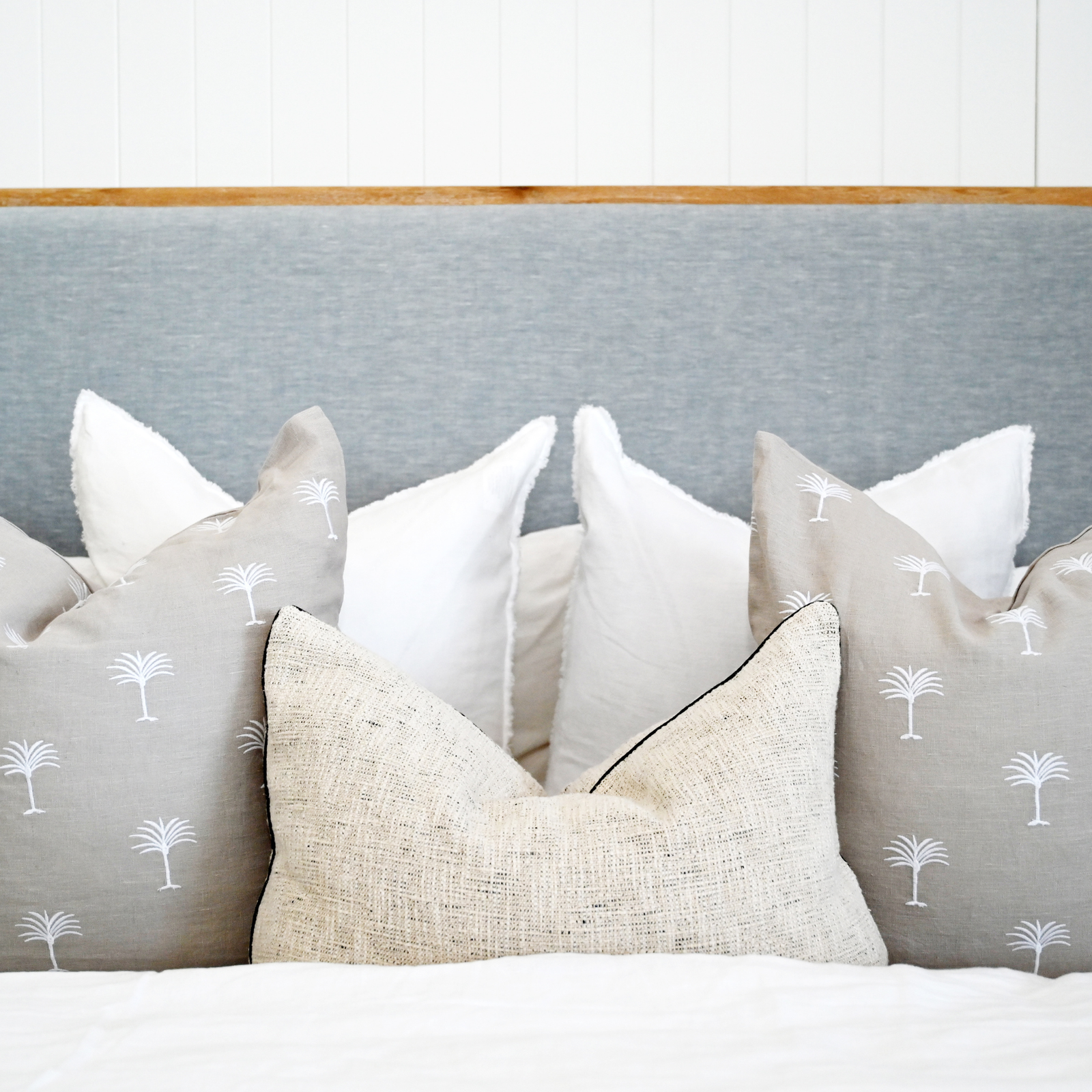 Palm Tree Oatmeal Linen Square Cushion - Image 3