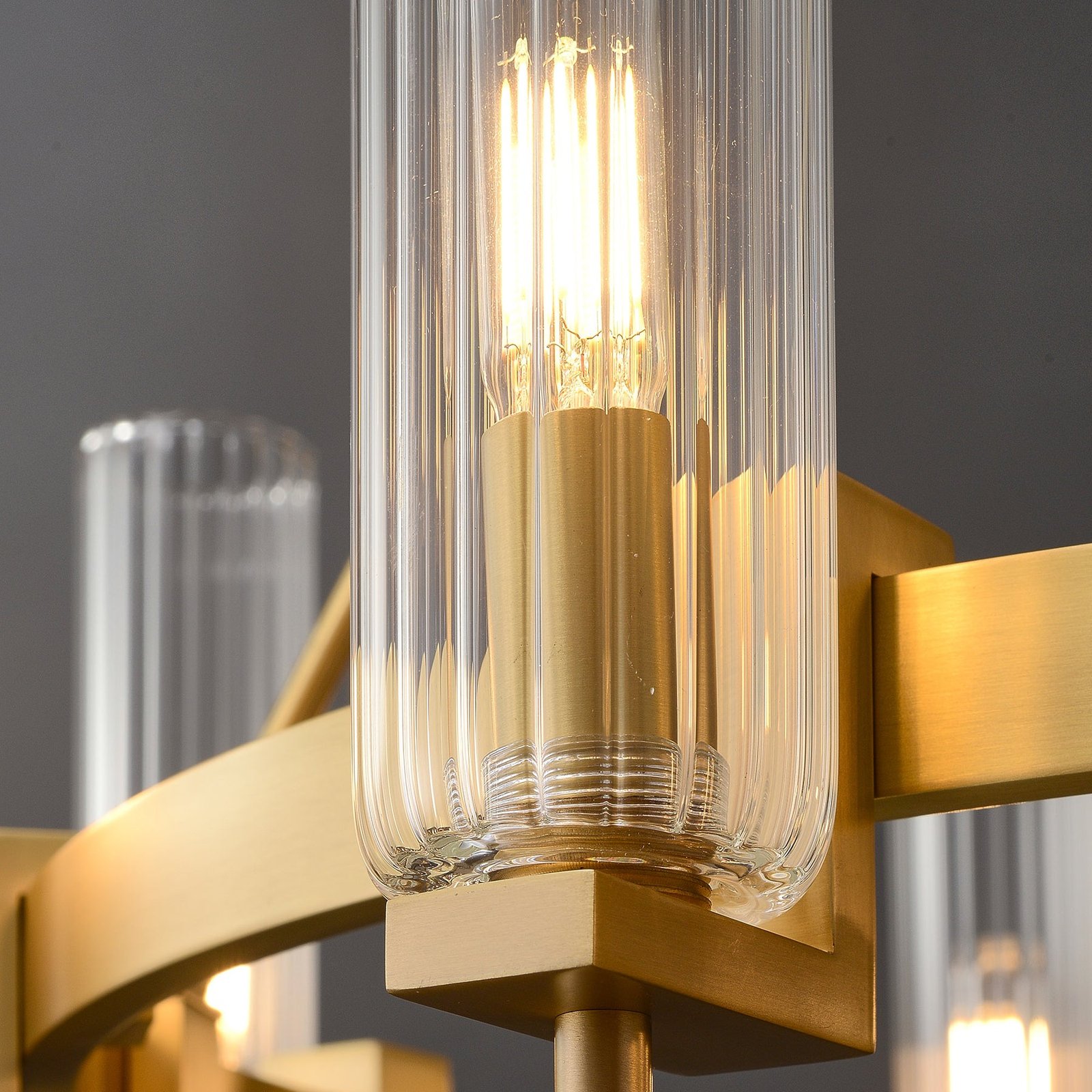 Modern Geometrical Clear Glass Brass Chandelier - Image 8
