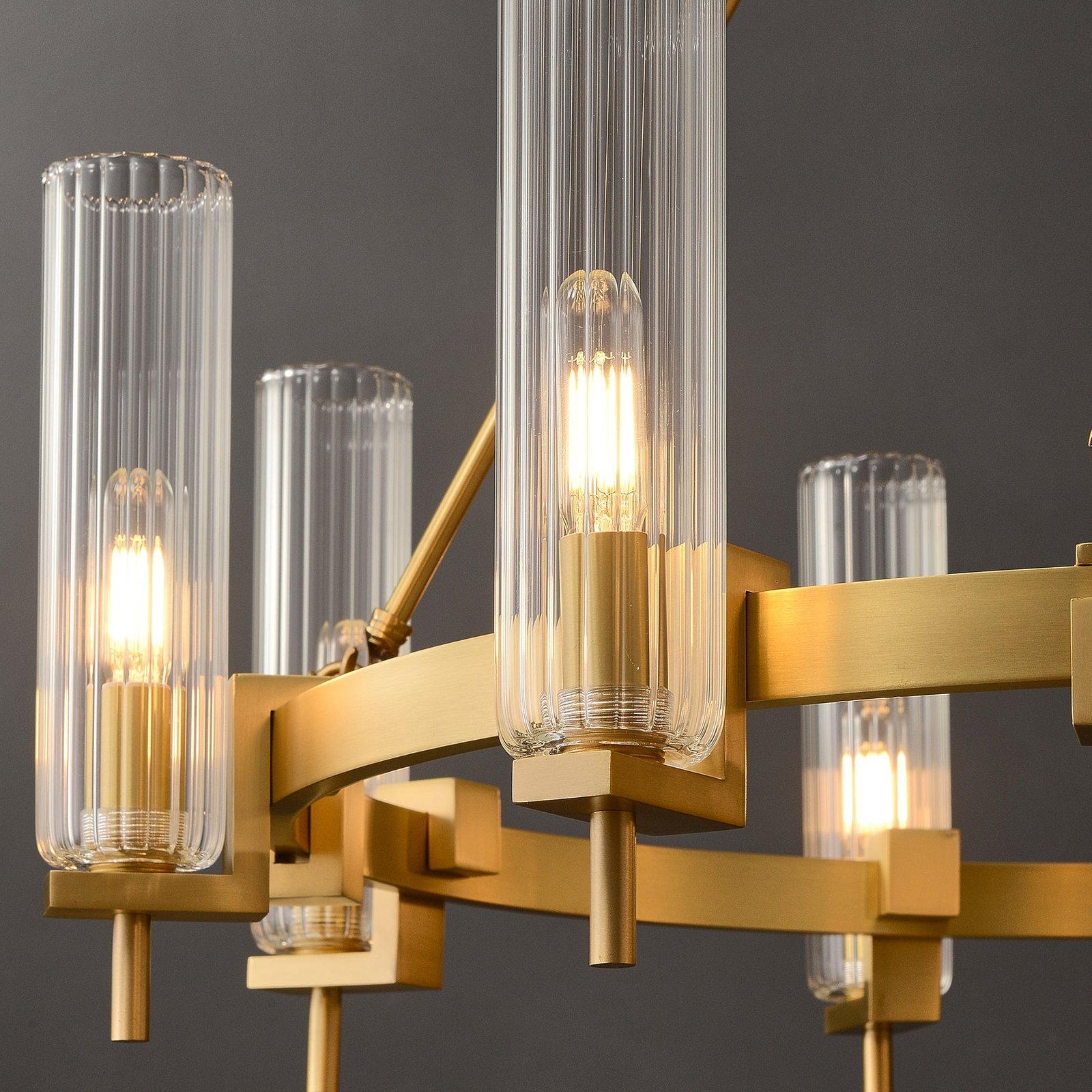 Modern Geometrical Clear Glass Brass Chandelier - Image 9