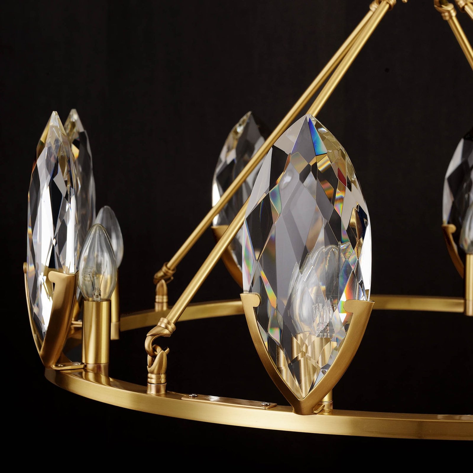 Round Leaf Brass Crystal Chandelier - Image 5