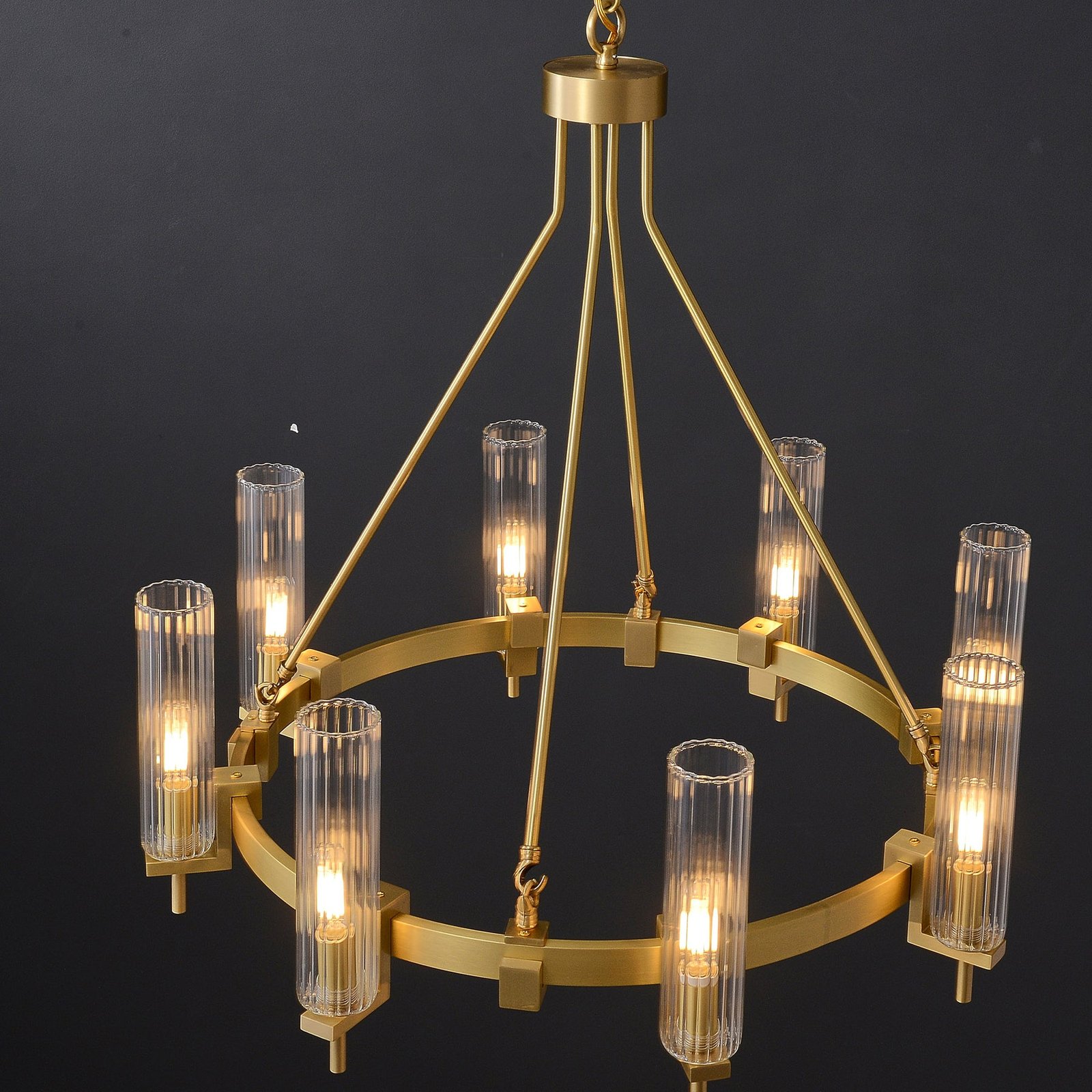 Modern Geometrical Clear Glass Brass Chandelier - Image 5