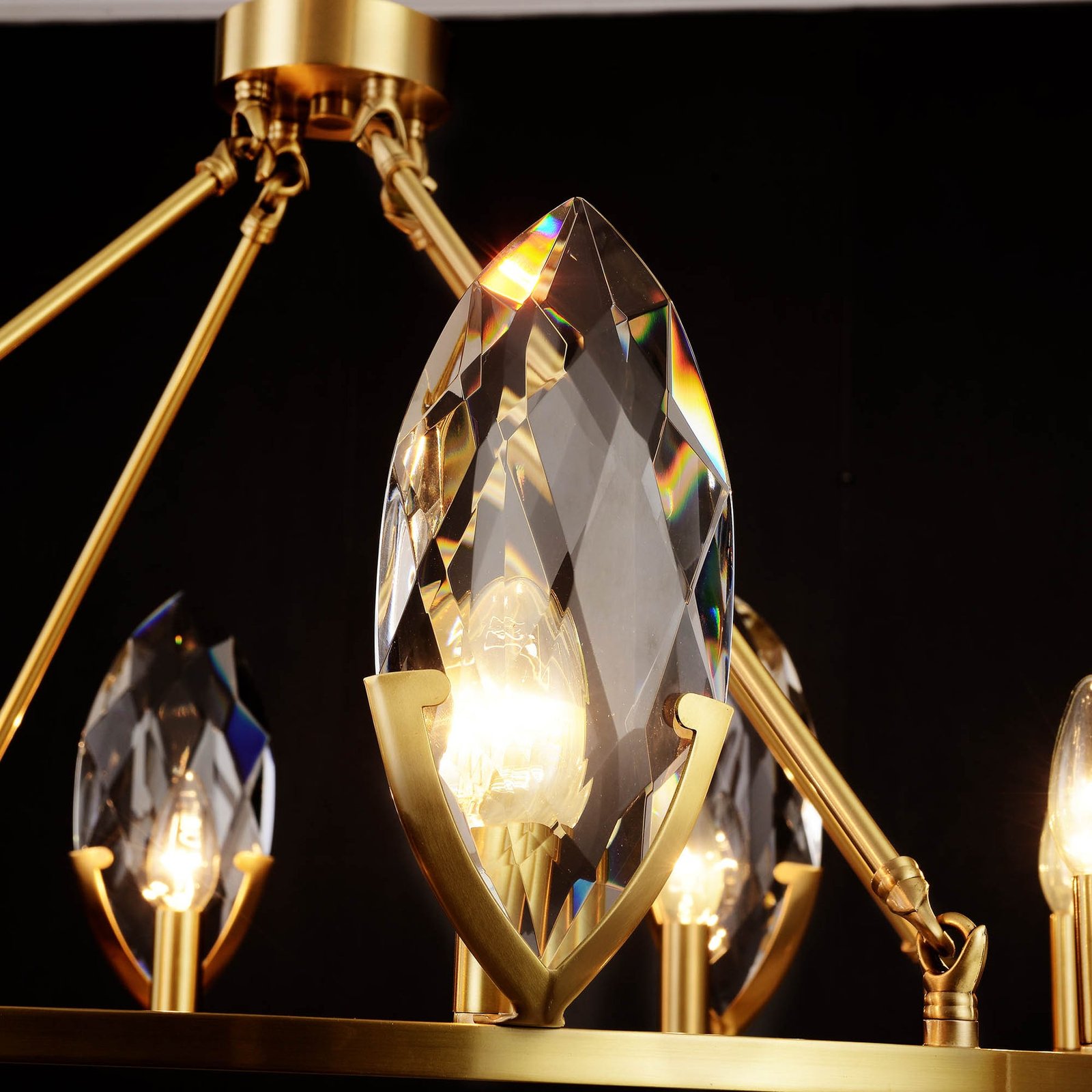 Round Leaf Brass Crystal Chandelier - Image 6