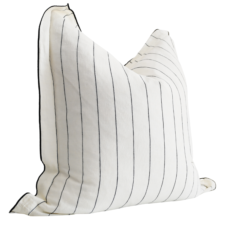 Tamarama White & Blue Stripe Square Linen Cushion Cover Only - Image 6