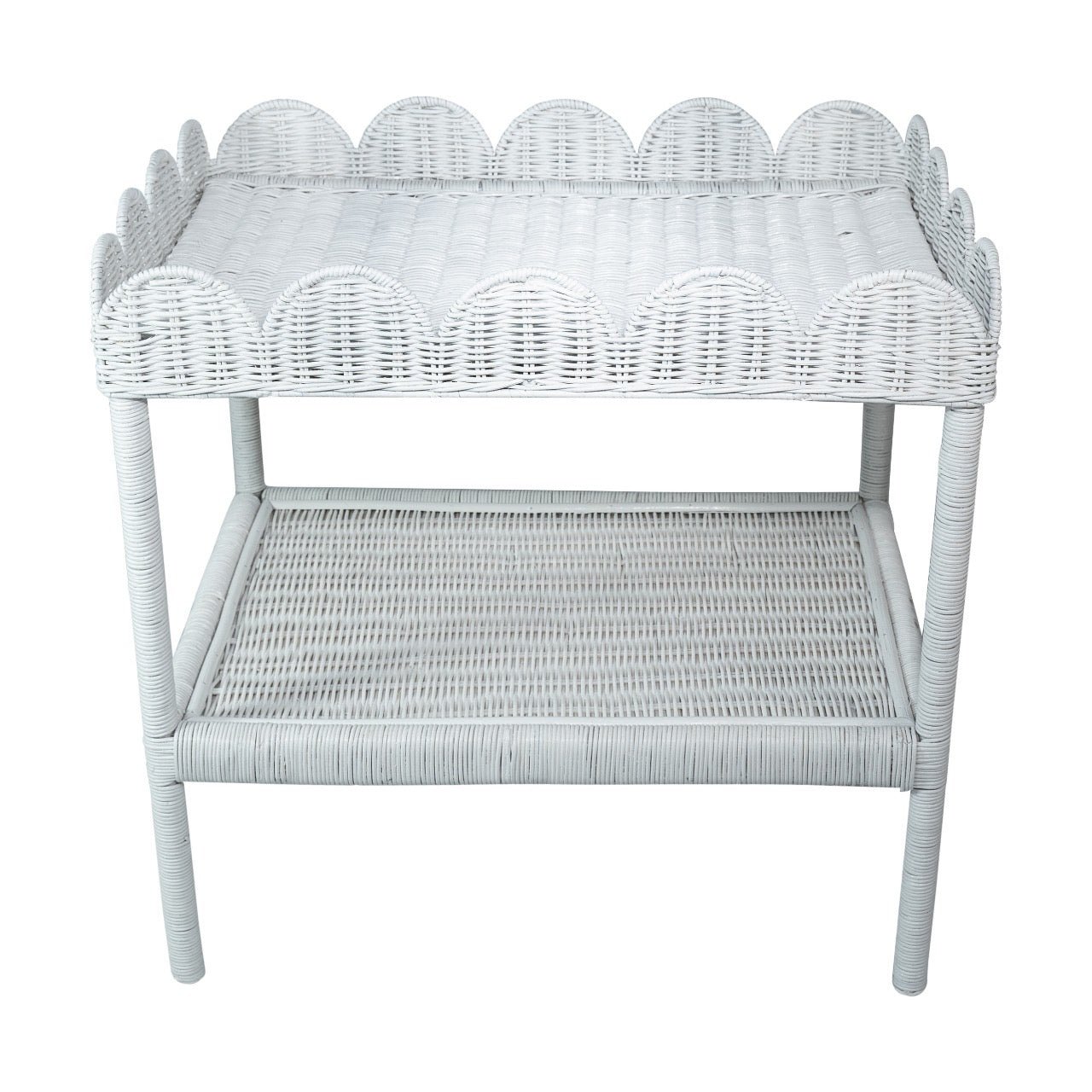 Scallop' White Rattan Bar Cart - Image 3