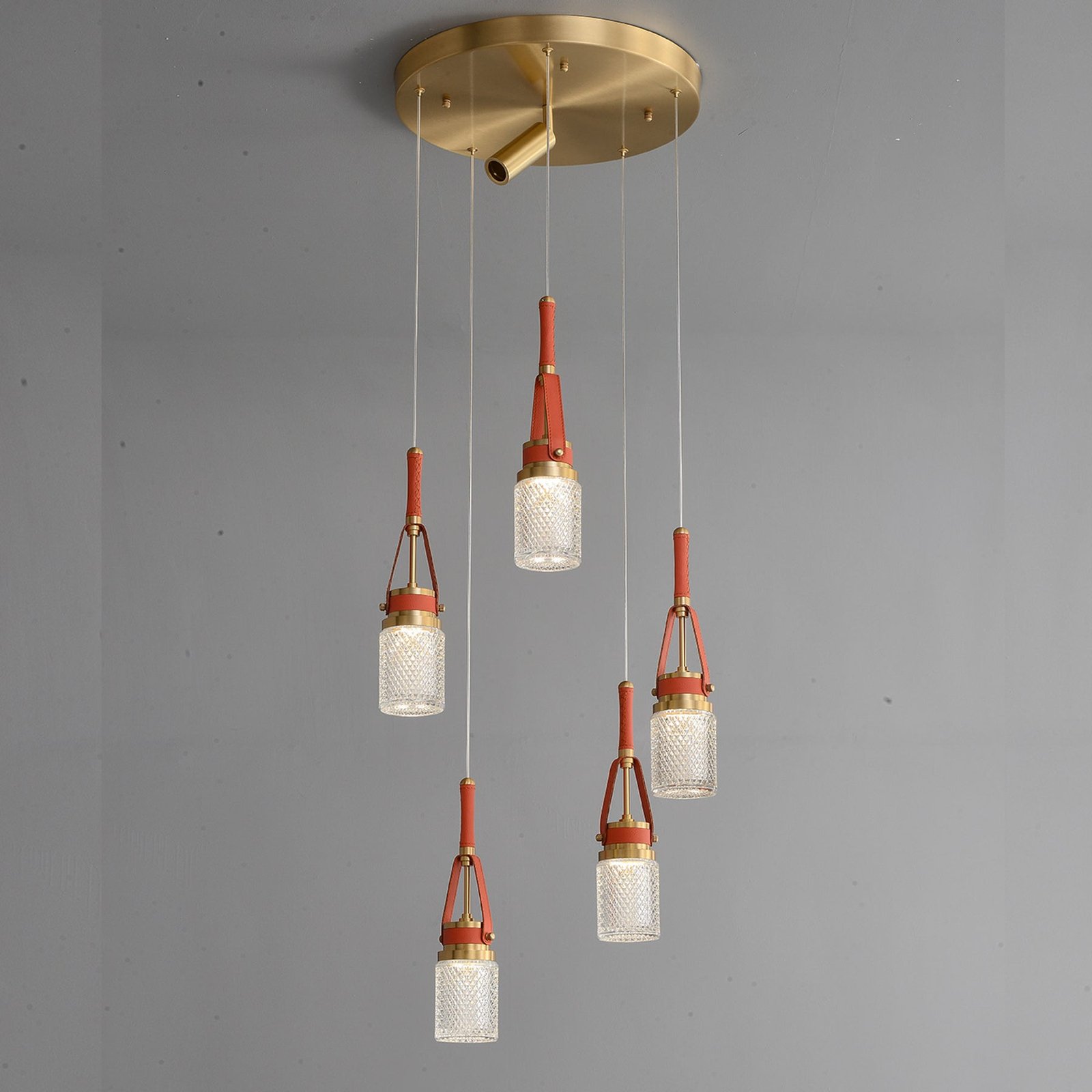 Creative red leather chandelier - Image 5