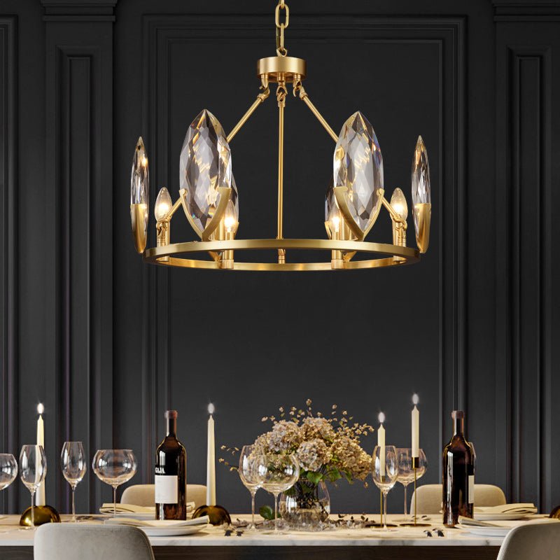 Round Leaf Brass Crystal Chandelier - Image 3