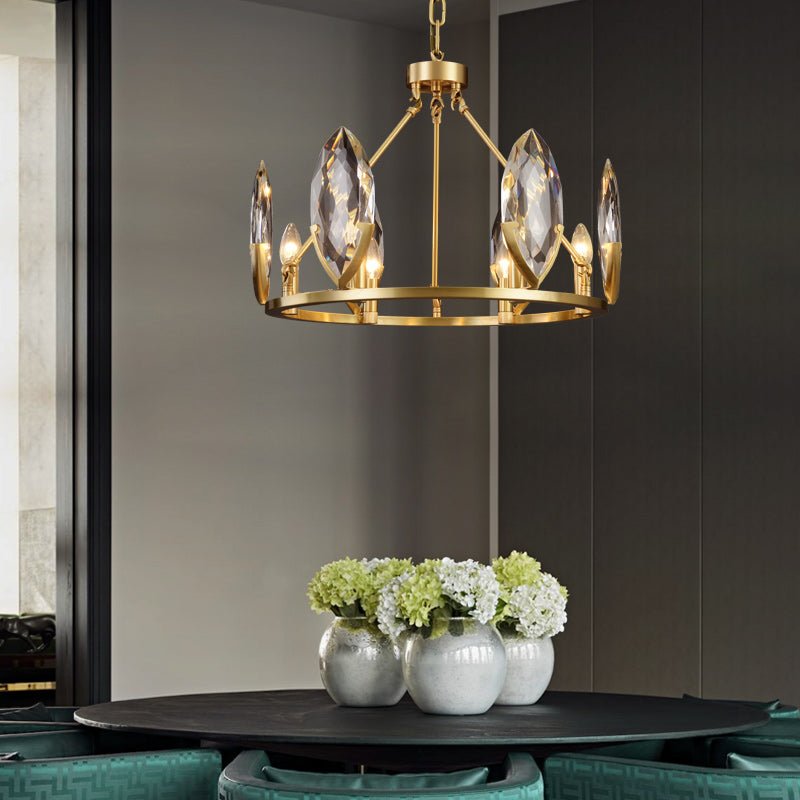 Round Leaf Brass Crystal Chandelier - Image 4