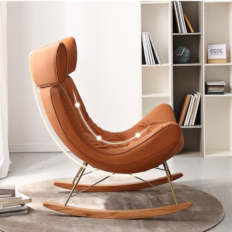 Cowhide leather single sofa rocking chair - Image 3