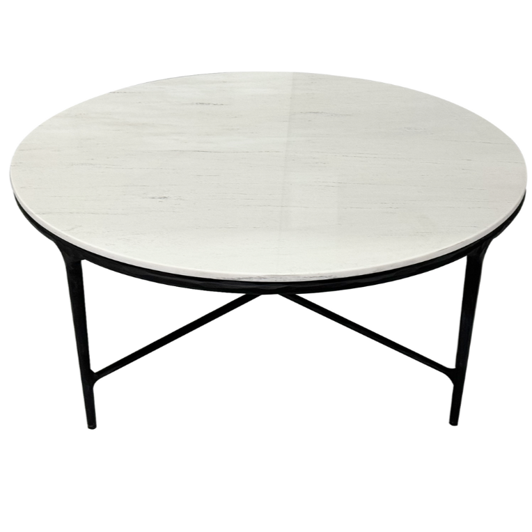 Soho Forged Black Round Coffee Table With Marble Top - Image 3