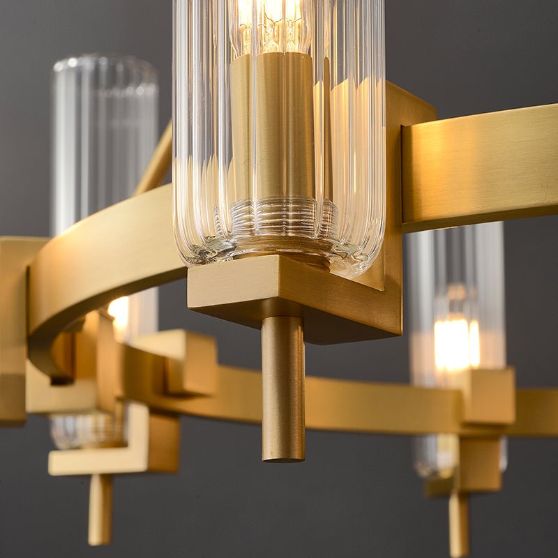 Modern Geometrical Clear Glass Brass Chandelier - Image 7