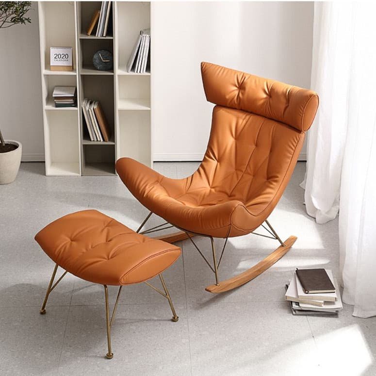 Cowhide leather single sofa rocking chair - Image 6