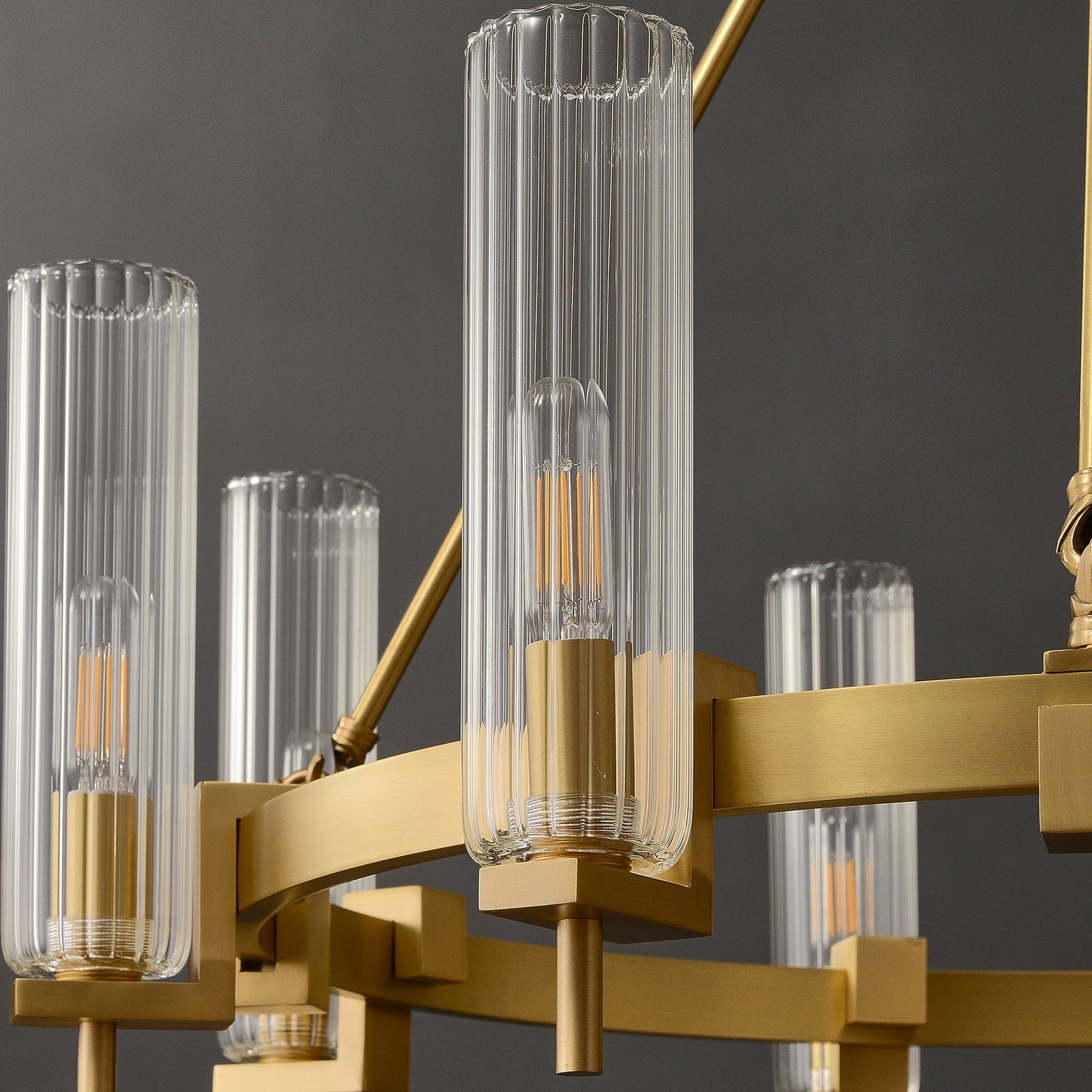 Modern Geometrical Clear Glass Brass Chandelier - Image 10
