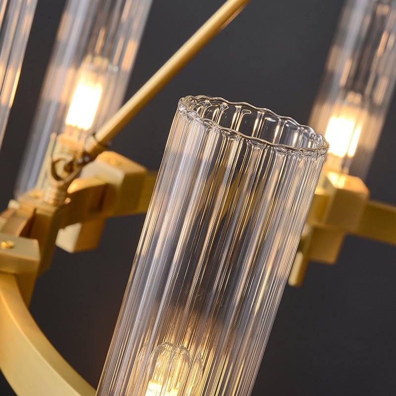 Modern Geometrical Clear Glass Brass Chandelier - Image 6