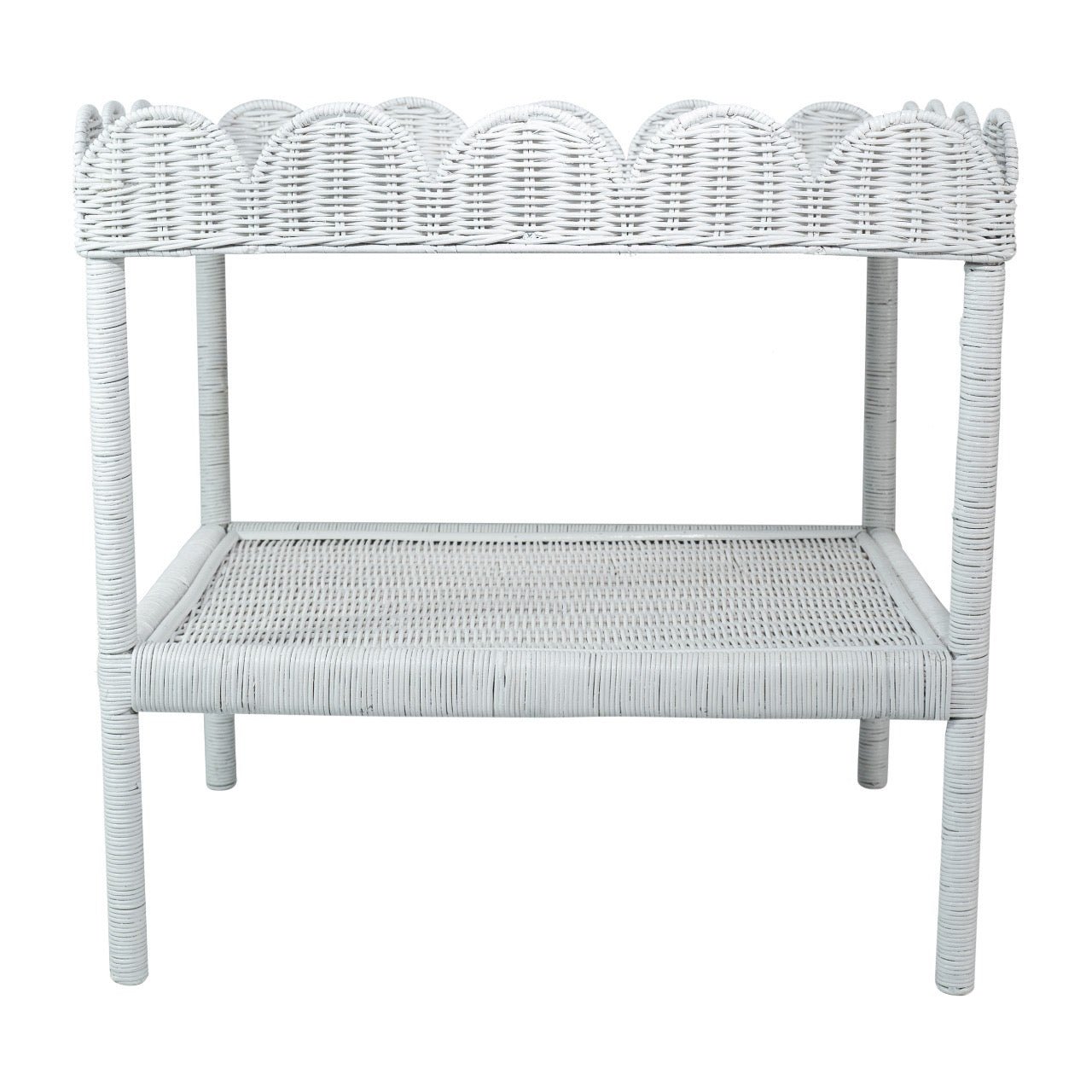 Scallop' White Rattan Bar Cart - Image 2
