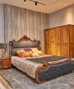 Luxury ebony wood leather bed
