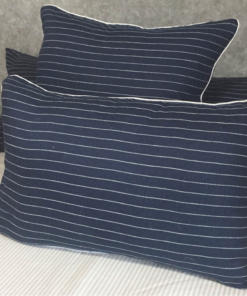 Alternative view of Threads 100% Linen Square Cushion - Navy Thin White Stripe