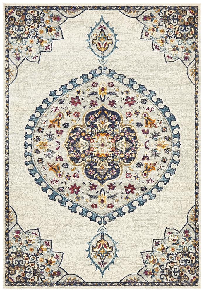 Ornate White Rectangle Rug