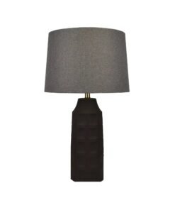 Black Ceramic Lamp with Grey Linen Shade