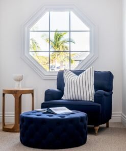 Alternative view of Charlotte Tufted Linen Round Upholstered Ottoman