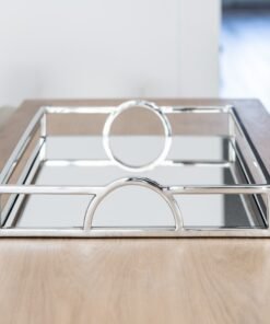 Arch Rectangular Silver Mirrored Tray With Handles