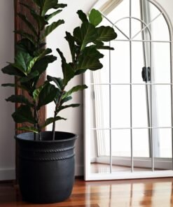 Alternative view of Positano Round Black Fibre Clay Planter