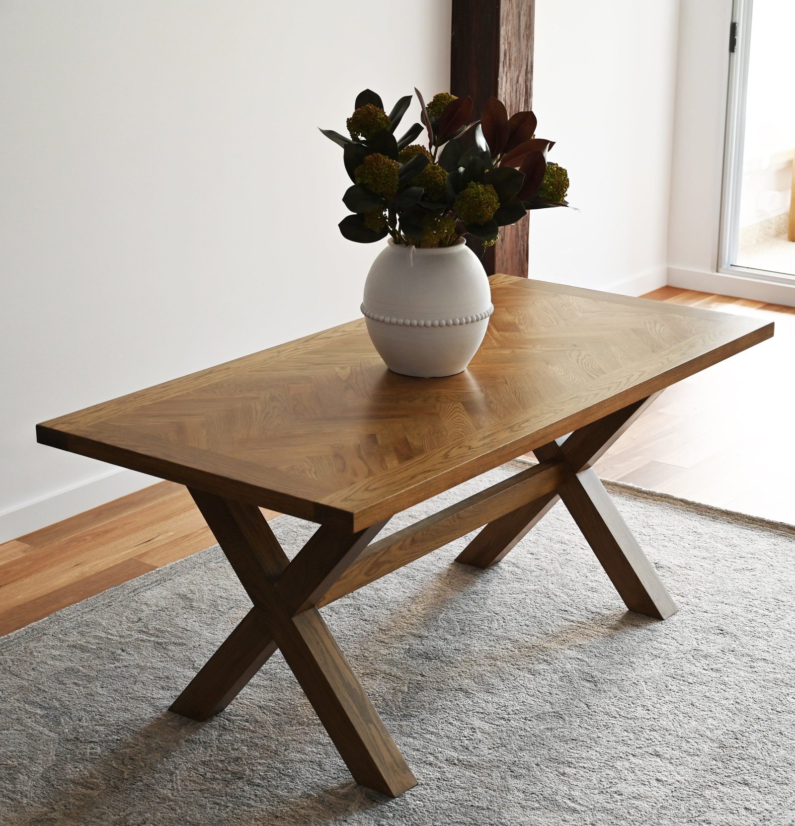 Brisbane Floor Herringbone Natural Oak Dining Table 2m - Image 9