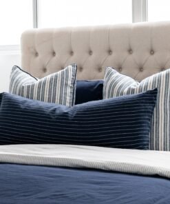 Alternative view of Threads 100% Linen Square Cushion - Oatmeal With Blue Stripe