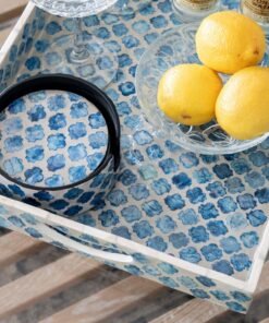 Alternative view of Quatrefoil Mother Of Pearl Coaster Set- Blue