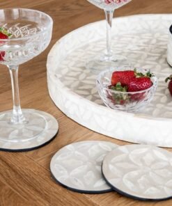 Alternative view of Floral Mother Of Pearl Coaster Set- Neutral/grey