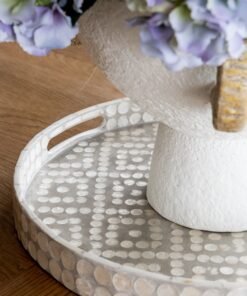 Diamond Round Mother Of Pearl Tray- Neutral/grey