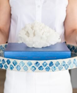 Alternative view of Quatrefoil Round Mother Of Pearl Tray- Blue