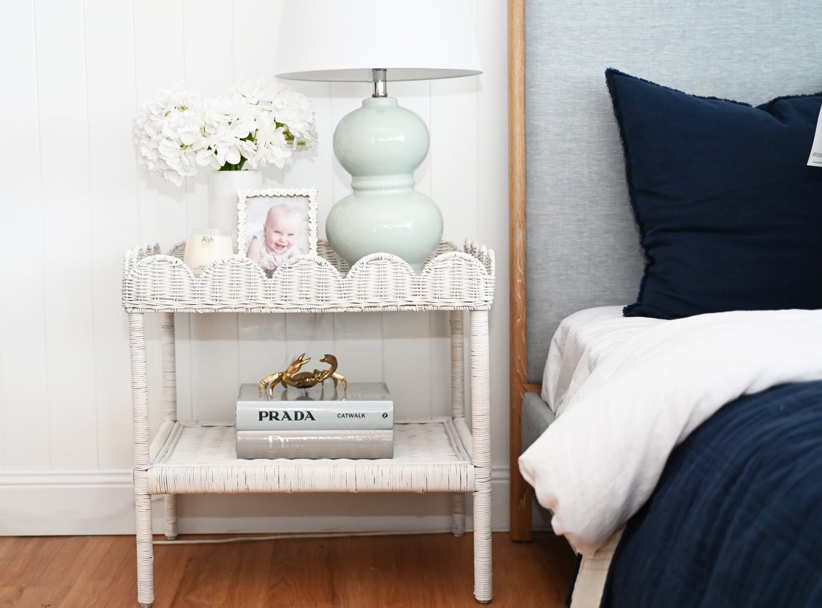 Scallop' White Rattan Bar Cart - Image 5