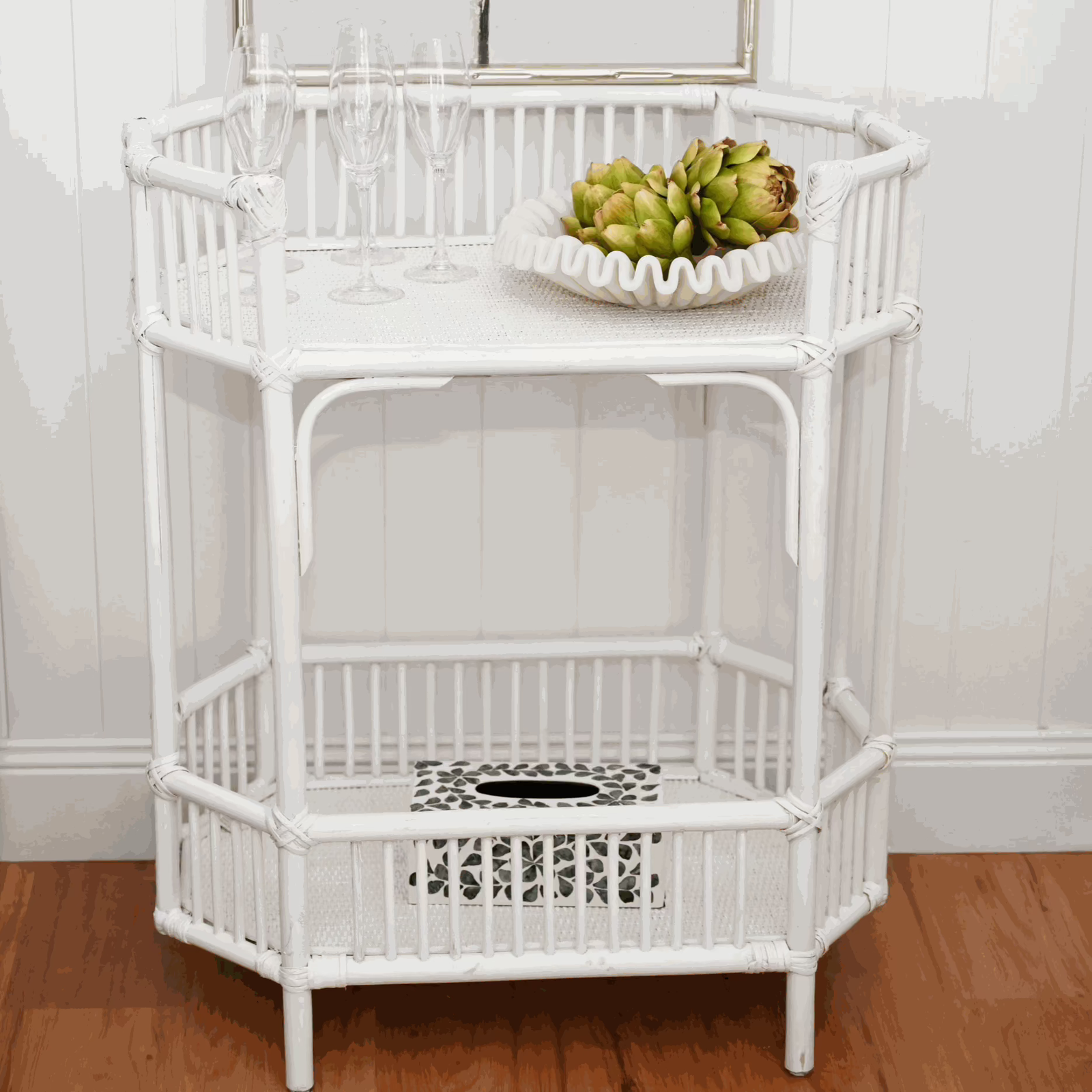 Singapore White Rattan Bar Cart - Image 4