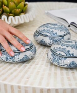 Delicate Scroll Round Ceramic Trinket Box