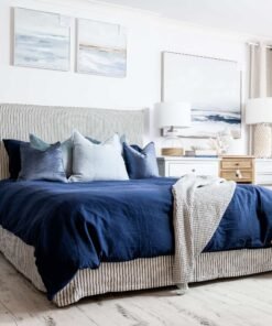 Alternative view of 100% Linen Valance - Navy Stripe