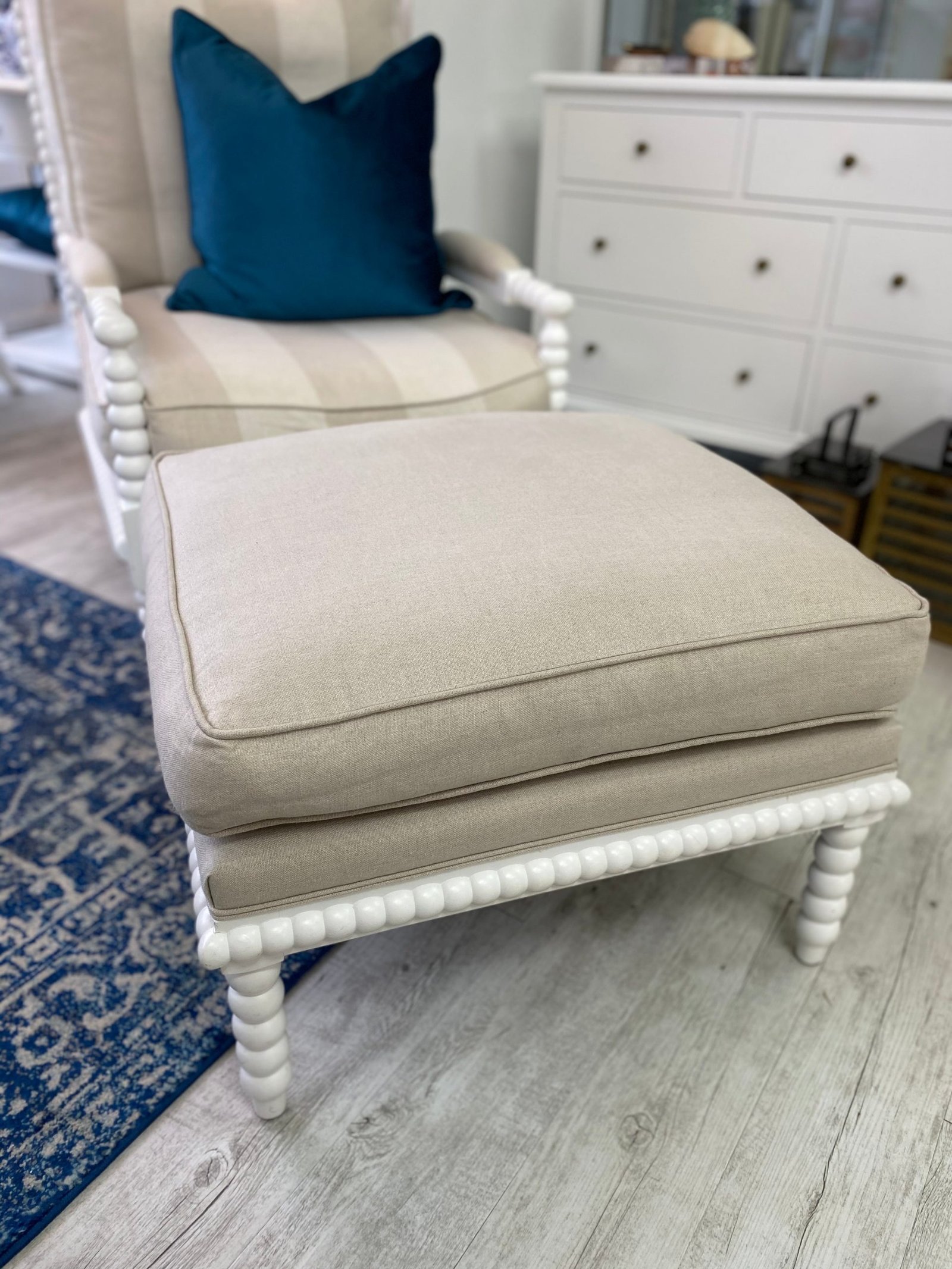 Bobbin Linen And Oak Ottoman - Image 3